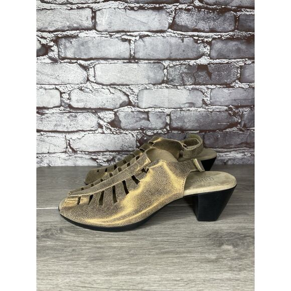 MUNRO Abby GOLD Shimmer Leather Ankle Strap Perforated Peep Toe Sandals Women 11 - Picture 9 of 16